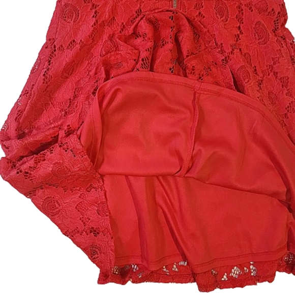 Womens M Material Girl Coral Red Lace Embroidered Sleeveless Coquette Mini Dress - Picture 4 of 7